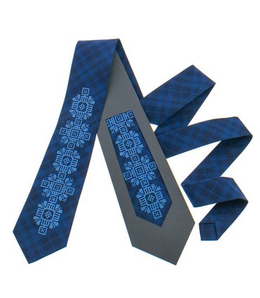 Галстук ᐉ Вышитый галстук темно-синего цвета 917, костюмная ткань ※ Украина