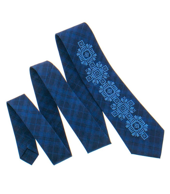 Галстук ᐉ Вышитый галстук темно-синего цвета 917, костюмная ткань ※ Украина