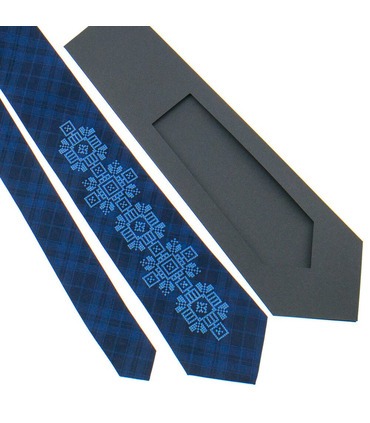 Краватка ᐉ Вишита краватка темно-синього кольору 917, костюмна тканина ※ Україна