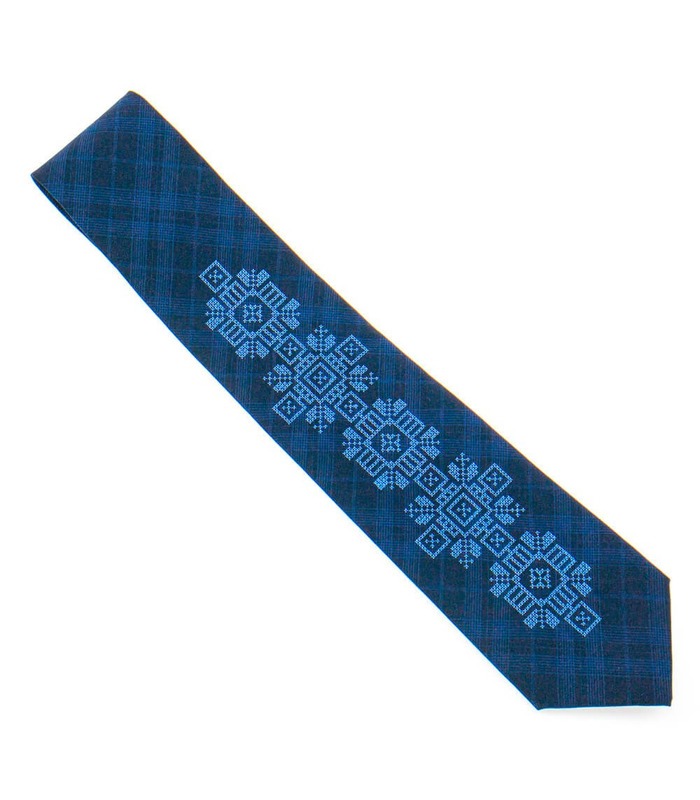 Галстук ᐉ Вышитый галстук темно-синего цвета 917, костюмная ткань ※ Украина