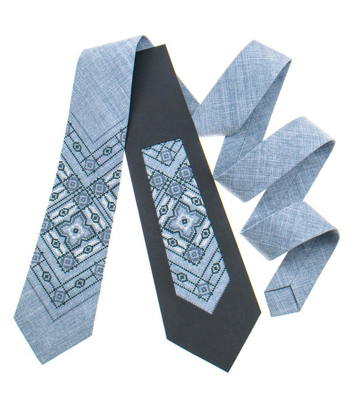 Галстук ᐉ Вышитый галстук светло-серого цвета 920, костюмная ткань ※ Украина