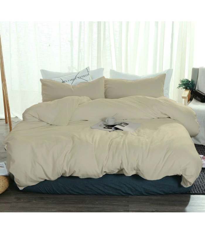 Комплект постельного белья Песочный №606 ᗍ Лен ※ Украина, натуральная ткань