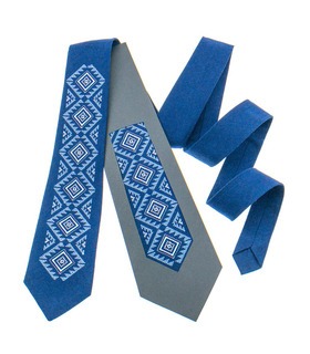 Краватка ᐉ Вишита краватка синього кольору 929, з натурального льону ※ Україна