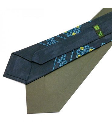 Краватка ᐉ Вишита краватка темно-синього кольору з тризубом Мирослав, сатин ※ Україна