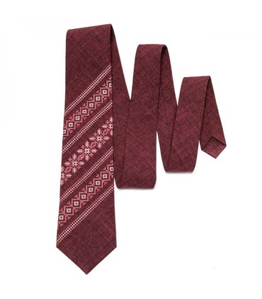 Краватка ᐉ Вишита краватка бордового кольору 664, костюмна тканина ※ Україна