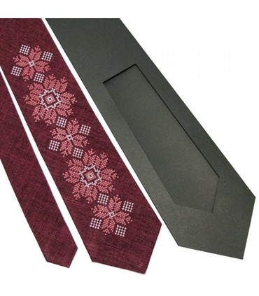 Галстук ᐉ Вышитый галстук бордового цвета 667, костюмная ткань ※ Украина