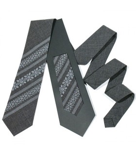 Галстук ᐉ Вышитый галстук темно-серого цвета 680, костюмная ткань ※ Украина