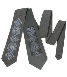 Галстук ᐉ Вышитый галстук темно-серого цвета 681, костюмная ткань ※ Украина