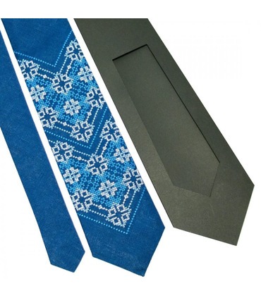 Краватка ᐉ Вишита краватка синього кольору 676, натуральний льон ※ Україна