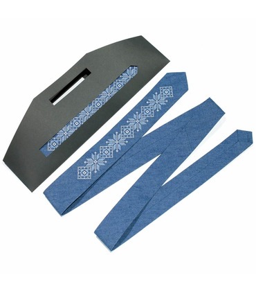 Галстук ᐉ Вышитый галстук синего цвета 685, джинсовая ткань ※ Украина