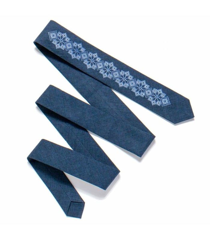 Галстук ᐉ Вышитый галстук синего цвета 720, костюмная ткань ※ Украина