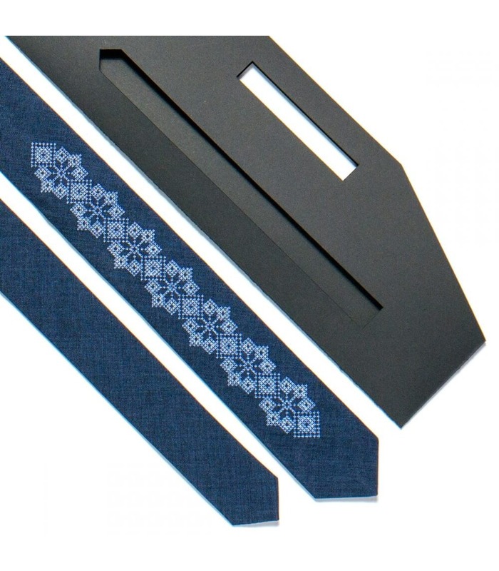 Галстук ᐉ Вышитый галстук синего цвета 720, костюмная ткань ※ Украина
