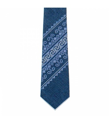 Галстук ᐉ Вышитый галстук синего цвета 722, костюмная ткань ※ Украина