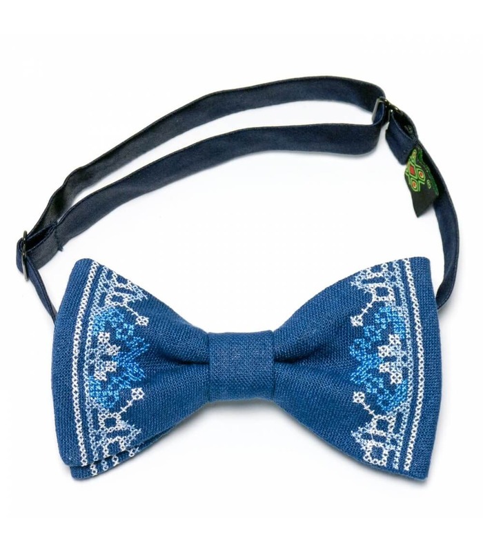 Мужская вышитая бабочка 639 из натурального льна ᐉ Синего цвета ※ Украина