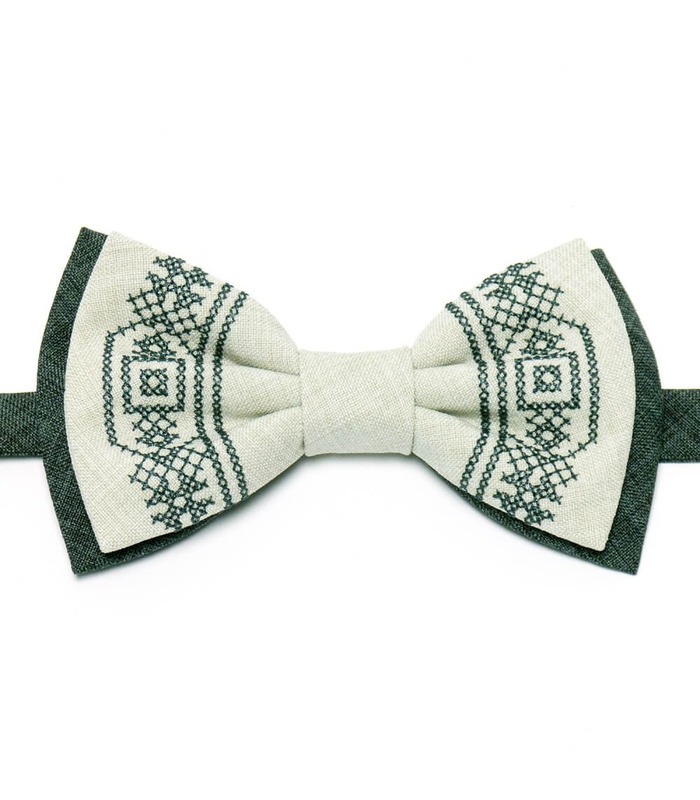 Мужская вышитая бабочка 635 из костюмной ткани ᐉ Темно и светло зеленого цвета ※ Украина