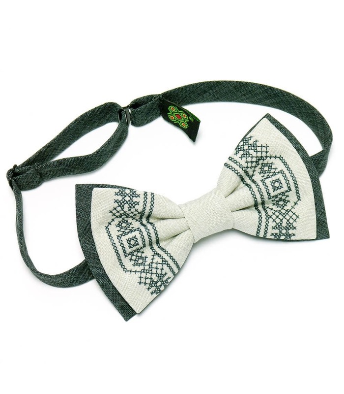 Мужская вышитая бабочка 635 из костюмной ткани ᐉ Темно и светло зеленого цвета ※ Украина