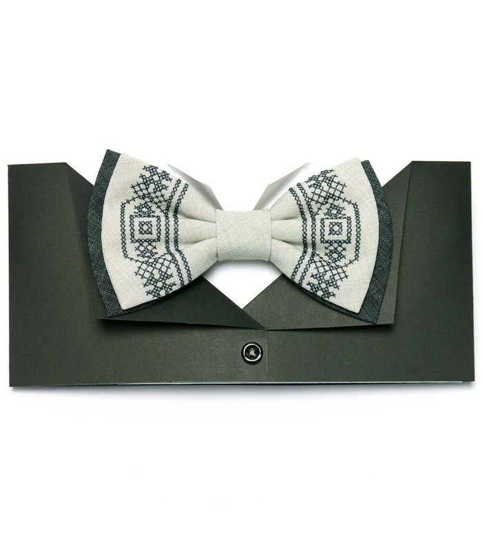 Мужская вышитая бабочка 635 из костюмной ткани ᐉ Темно и светло зеленого цвета ※ Украина