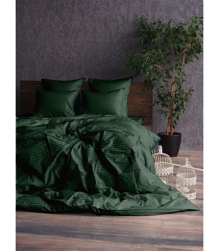 Комплект постельного белья "Green" Сатин Stripe из 100% хлопка, полоса 1/1 см