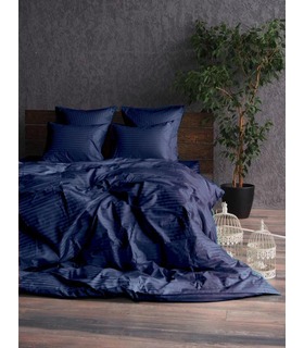 Комплект постельного белья "Dark Blue" Сатин Stripe из 100% хлопка, полоса 1/1 см
