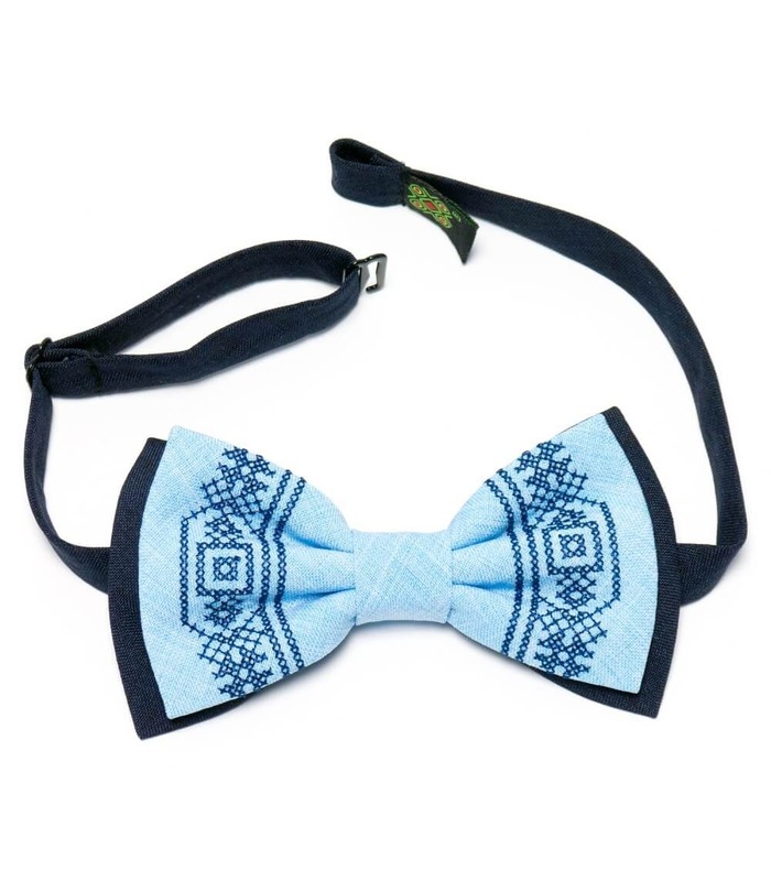 Мужская вышитая бабочка 634 из костюмной ткани ᐉ Темного синего и голубого цвета ※ Украина