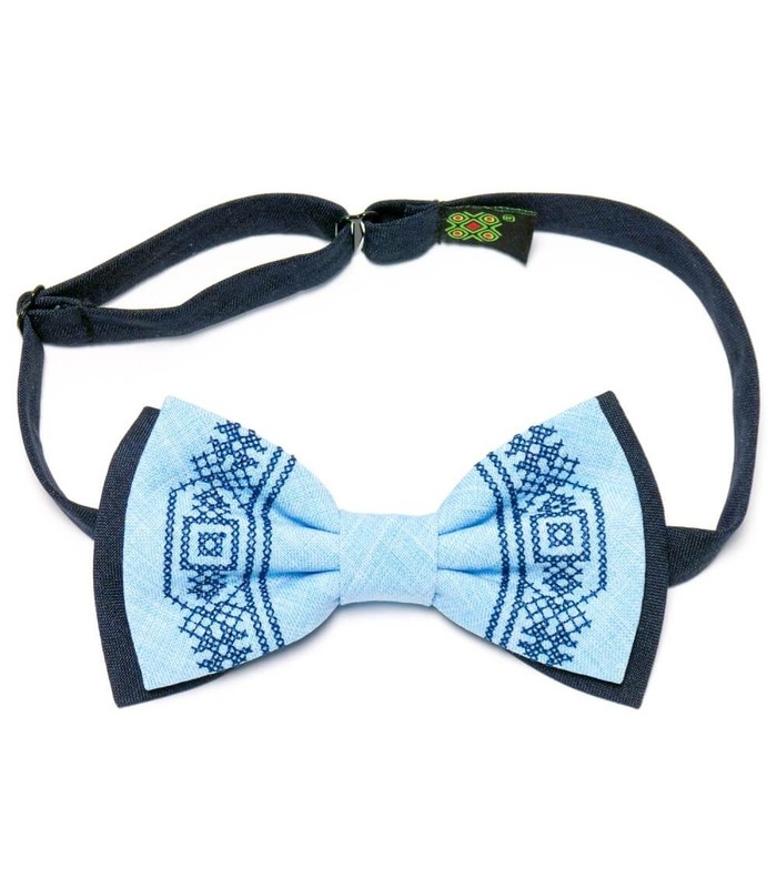 Мужская вышитая бабочка 634 из костюмной ткани ᐉ Темного синего и голубого цвета ※ Украина