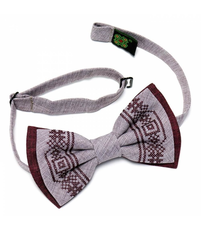 Мужская вышитая бабочка 633 из костюмной ткани ᐉ Бордового и бледно-розового цвета ※ Украина