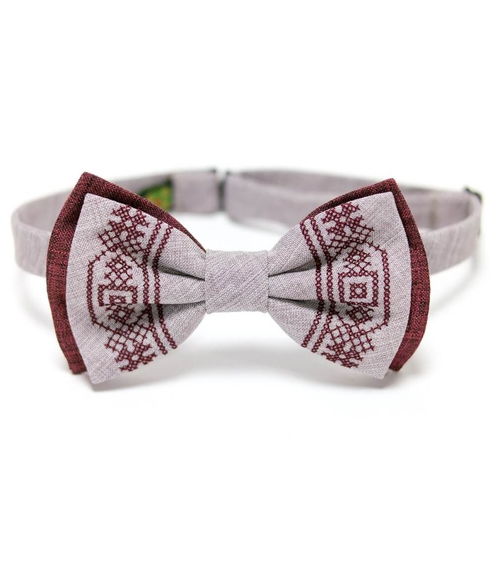 Мужская вышитая бабочка 633 из костюмной ткани ᐉ Бордового и бледно-розового цвета ※ Украина