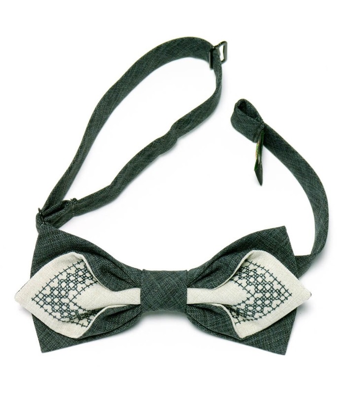 Мужская вышитая бабочка 632 из костюмной ткани ᐉ Светло и темно-зеленого цвета ※ Украина