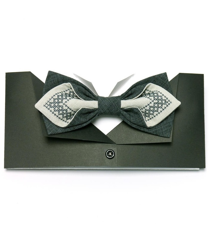 Мужская вышитая бабочка 632 из костюмной ткани ᐉ Светло и темно-зеленого цвета ※ Украина