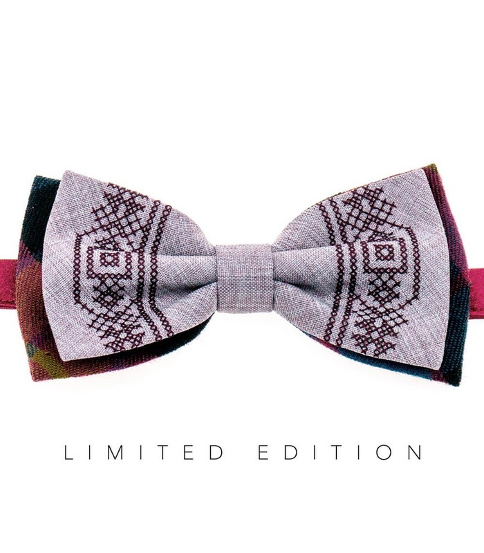 Мужская вышитая бабочка 942 Limited Edition из костюмной ткани ᐉ Серого и розового цвета ※ Украина