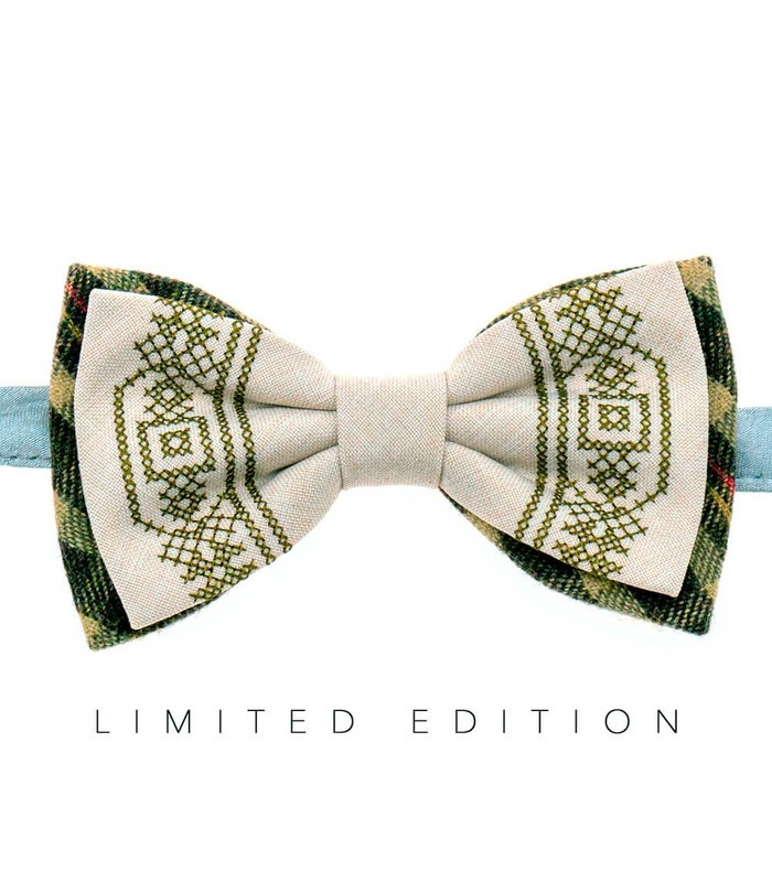 Мужская вышитая бабочка 947 Limited Edition из костюмной ткани ᐉ Светло-бежевого цвета ※ Украина