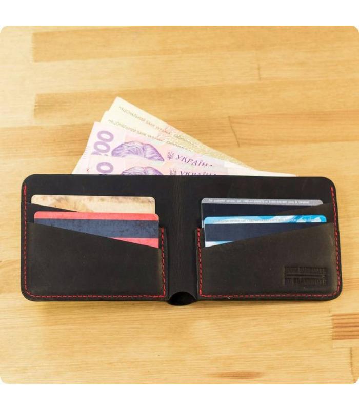 Шкіряне портмоне 4.1 з чотирма кишенями, Графіт-полуниця.