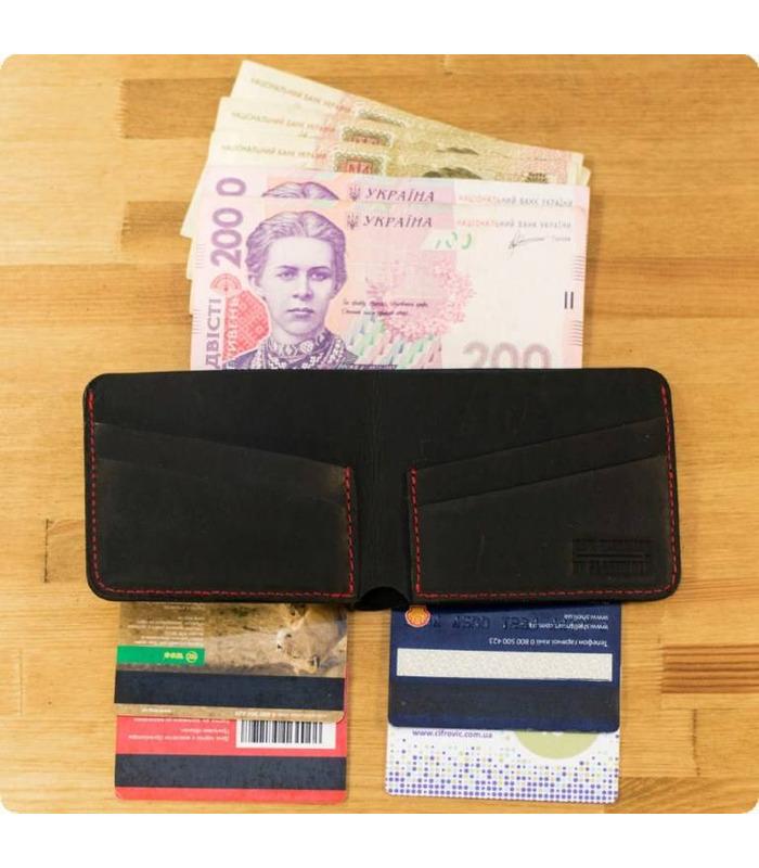 Шкіряне портмоне 4.1 з чотирма кишенями, Графіт-полуниця.