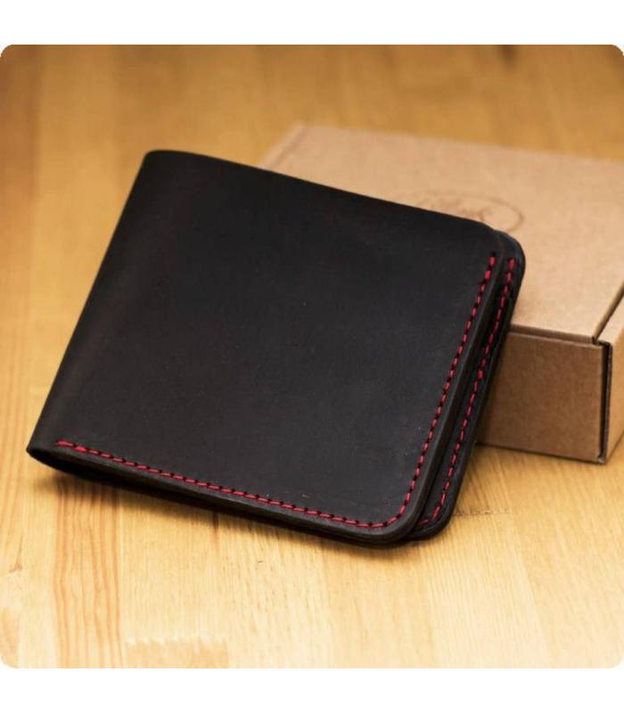 Шкіряне портмоне 4.1 з чотирма кишенями, Графіт-полуниця.