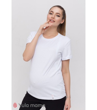 Футболка Меган WH, белая футболка для беременных, футболка кормление