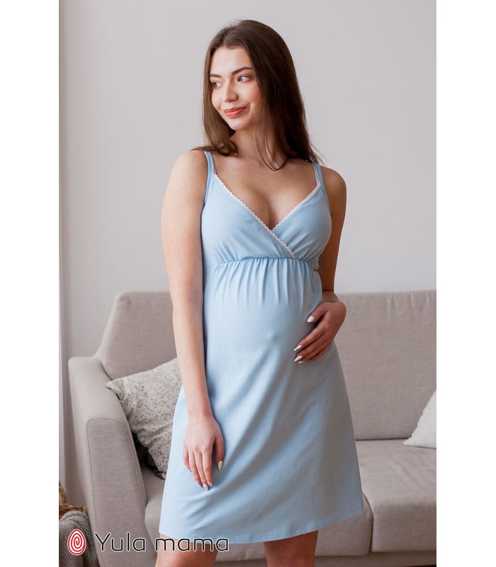 Ночная сорочка Виола BB ➤ голубая ночнушка на бретелях беременным и кормящим