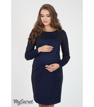 Платье Ален BB, синее платье с гипюром беременным и кормящим