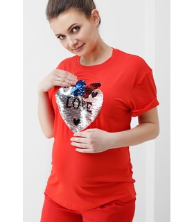 Футболка Лав Серце ➤ червона футболка вагітним з пайєтками на дві сторони