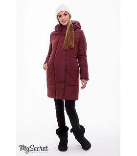 Зимнее пальто Енжи BR ➤ бордовое зимнее пальто для беременных