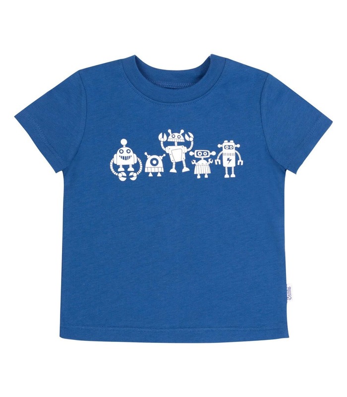 Футболка детская ФБ801 TS, синяя детская футболка с роботами