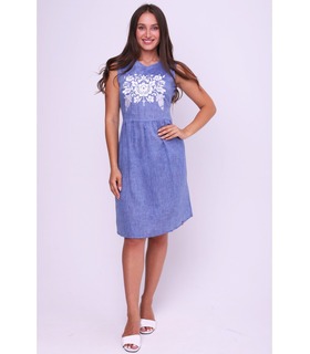 Вишита лляна сукня мод.0040 ➤ блакитна вишита сукня на літо від МамаТато