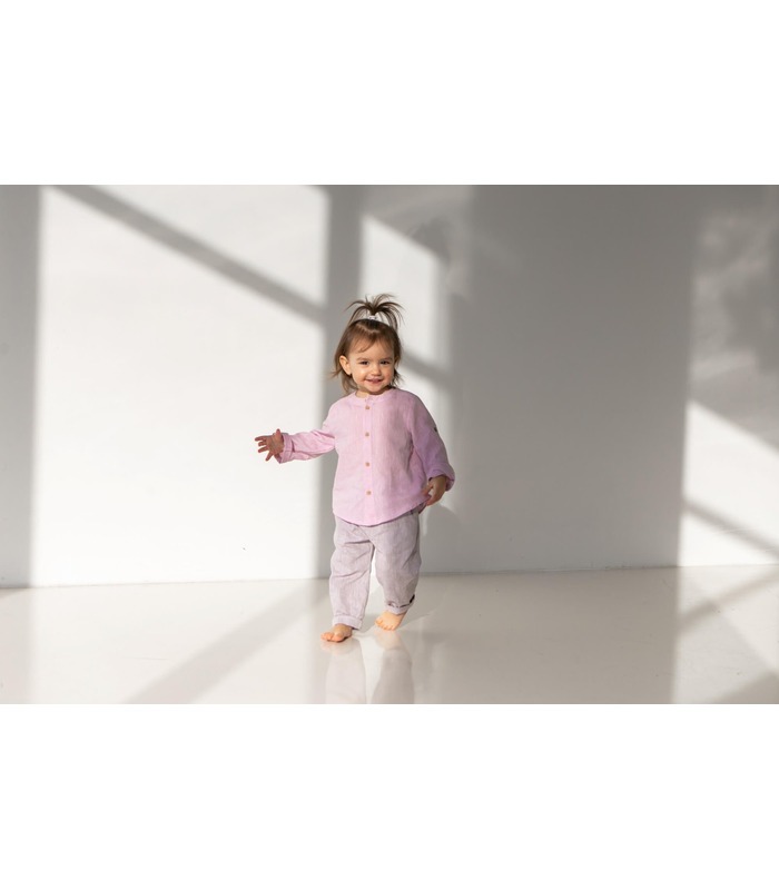 Рубашка детская РБ149 RO, розовая детская рубашка из льна