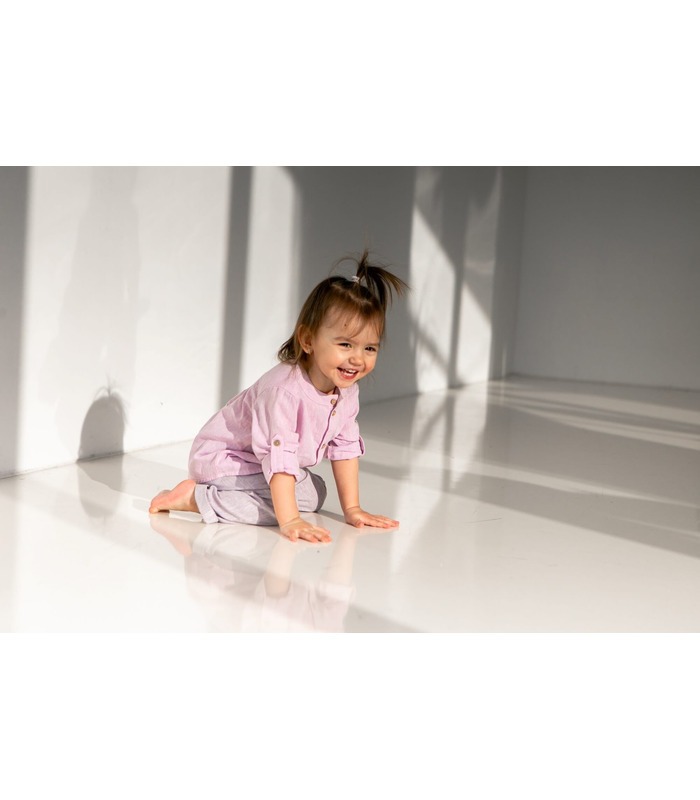 Рубашка детская РБ149 RO, розовая детская рубашка из льна