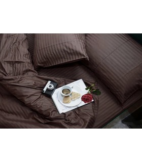 Комплект постельного белья "Lux Chocolate" Сатин Stripe из 100% хлопка, полоса 1/1 см