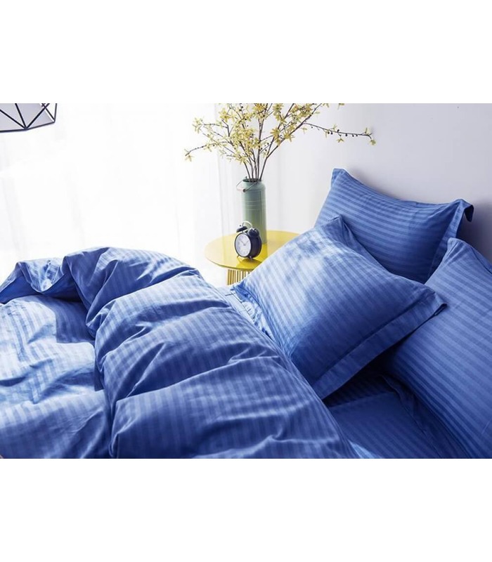 Комплект постельного белья "Lux Blue" Сатин Stripe из 100% хлопка, полоса 1/1 см