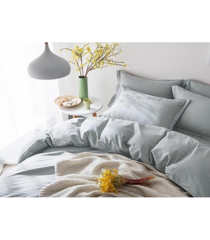 Комплект постельного белья "Lux Light Grey" Сатин Stripe из 100% хлопка, полоса 1/1 см
