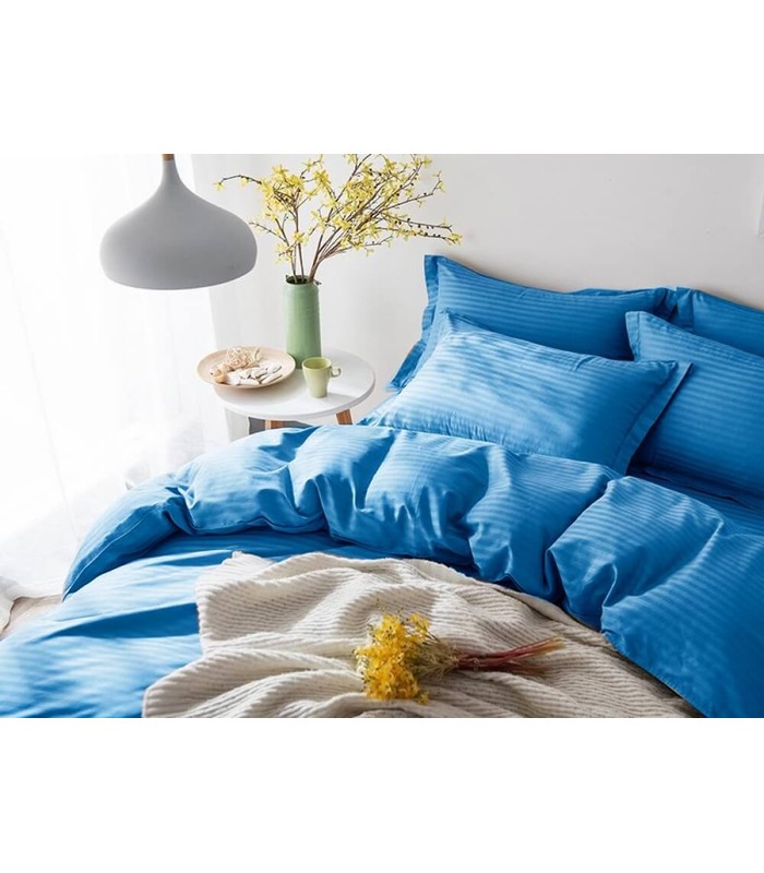 Комплект постельного белья "Lux Sky Blue" Сатин Stripe из 100% хлопка, полоса 1/1 см