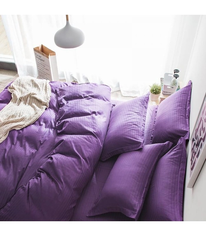 Комплект постельного белья "Lux Purple" Сатин Stripe из 100% хлопка, полоса 1/1 см