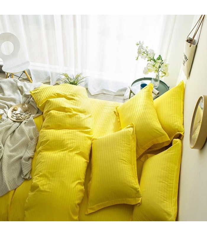 Комплект постельного белья "Lux Yellow" Сатин Stripe из 100% хлопка, полоса 1/1 см