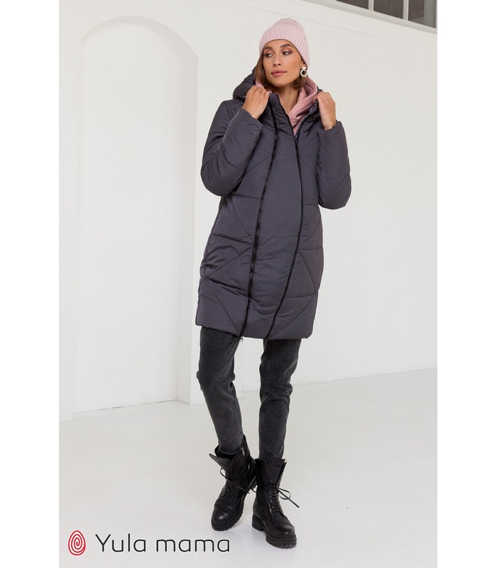 Пальто Енжі GR ➤ сіре зимове пальто зі вставкою для вагітних